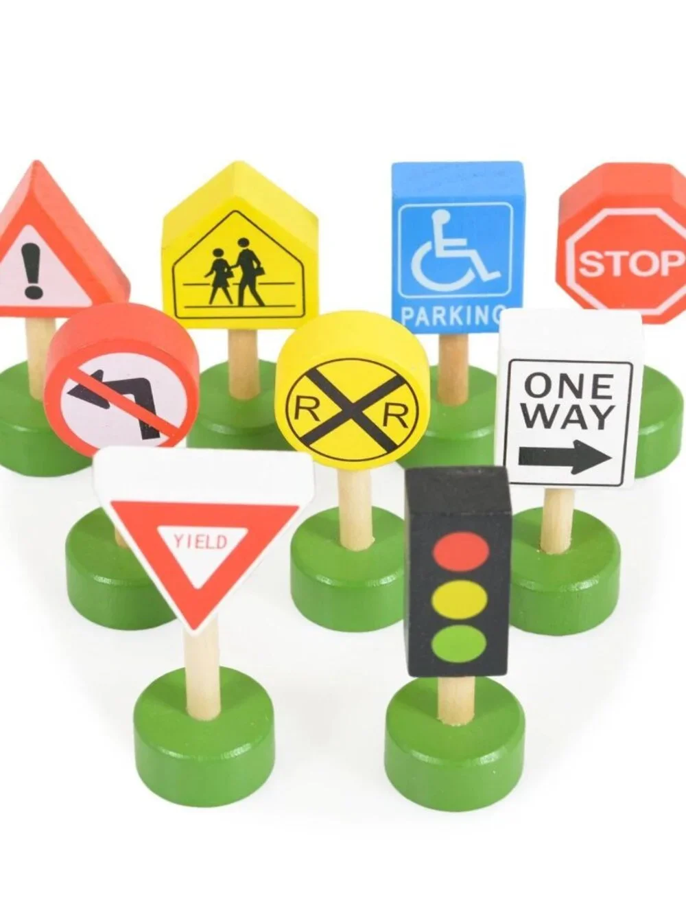 Montessori Wooden Transportation Vehicles & Road Signs Toy Set New